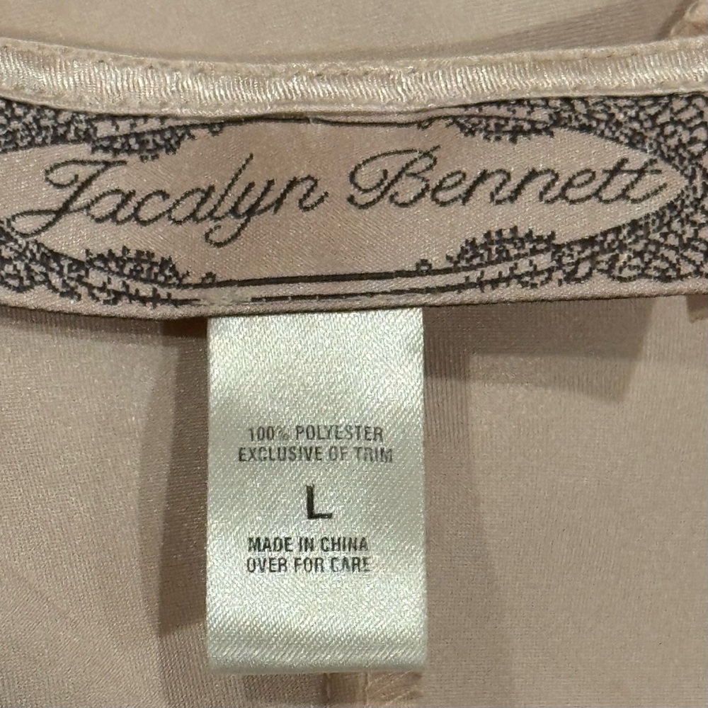 🌺SOLD🌺 Jacalyn Bennett Silky Satin Sheer Chiffon Champagne Maxi Gown Slip Dress - Picture 3 of 8